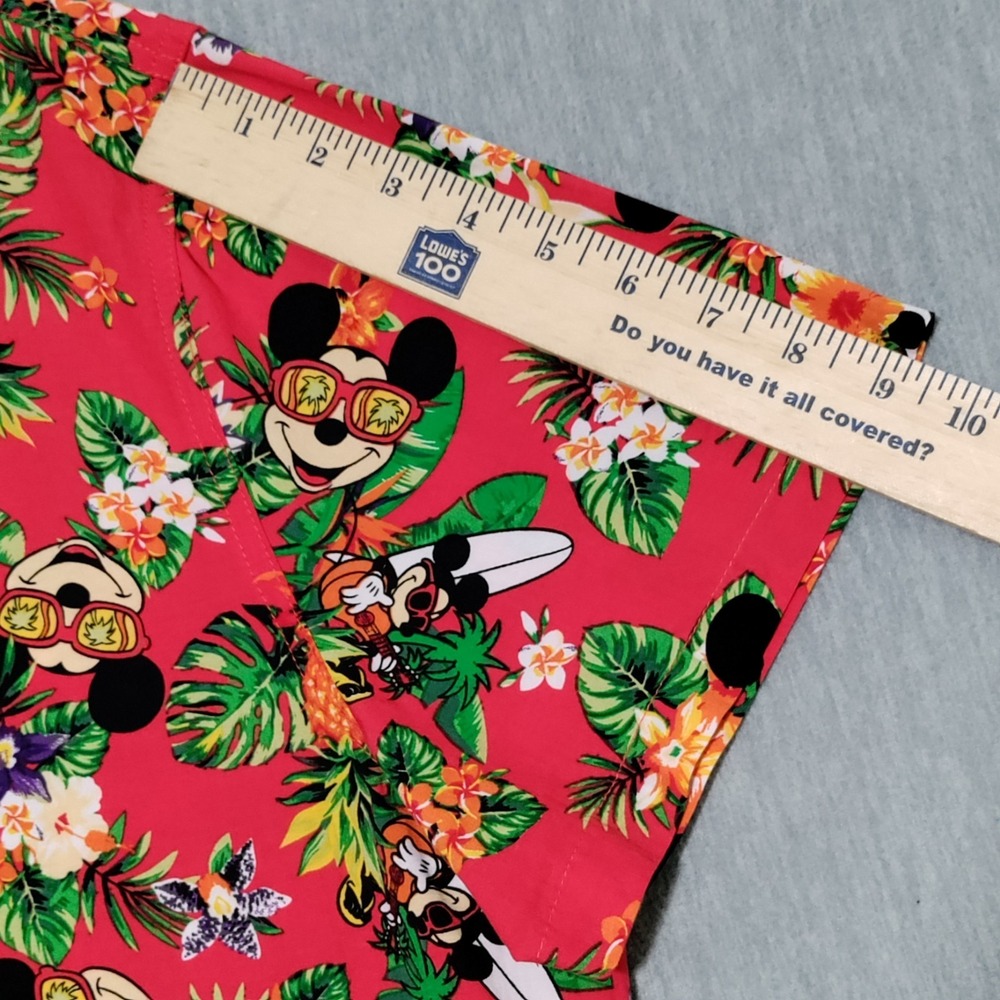 Disney Mickey Mouse Hawaiian Shirt Mens XXL Red Tropical Floral Button Up Aloha - Picture 10 of 12